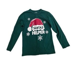 The Childrens Place Green Santa Helper Long Sleeve T Shirt Kids M 7 8 Christmas